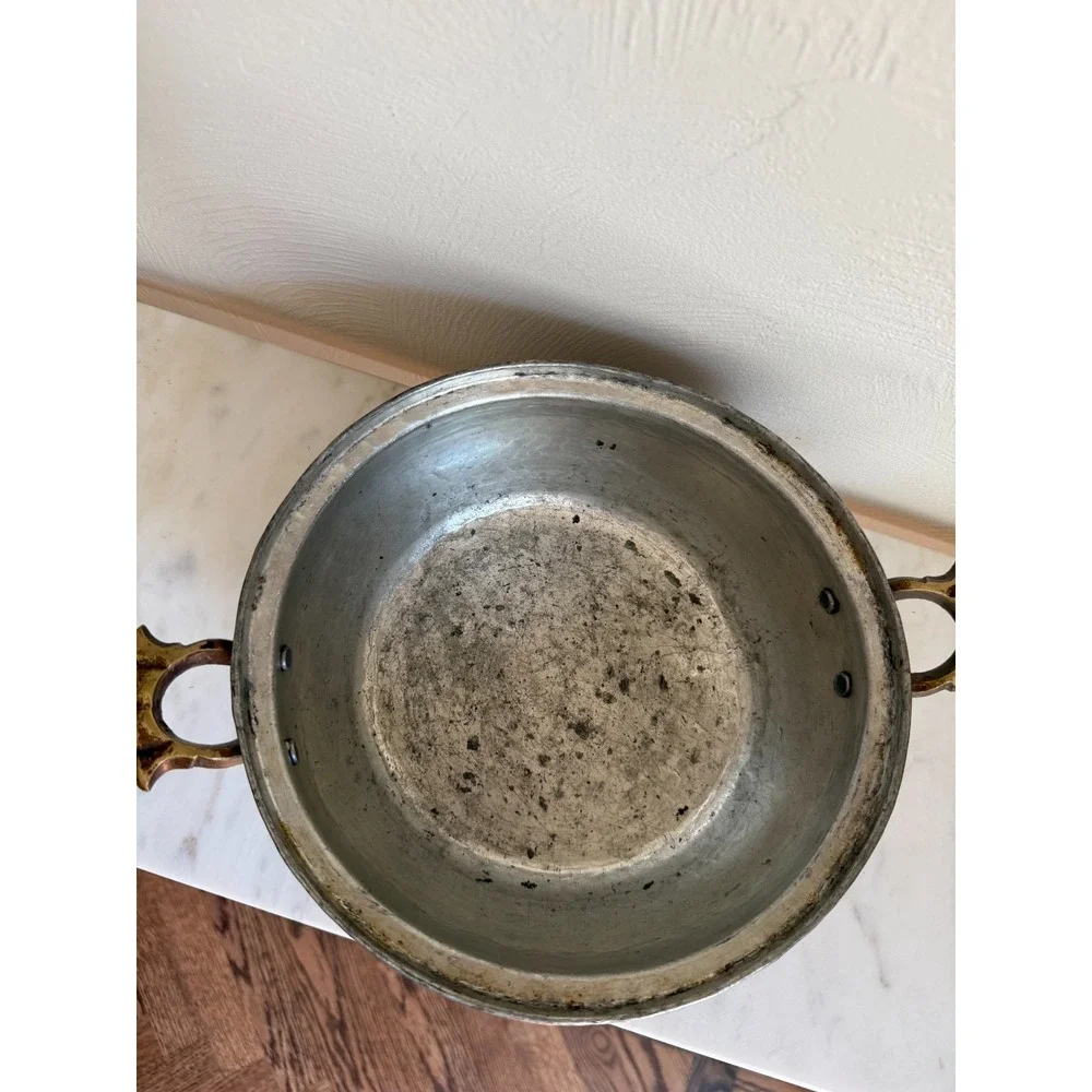 Authentic Hand-Hammered Middle Eastern Copper Cooking Pot w/Lid & Brass Handles